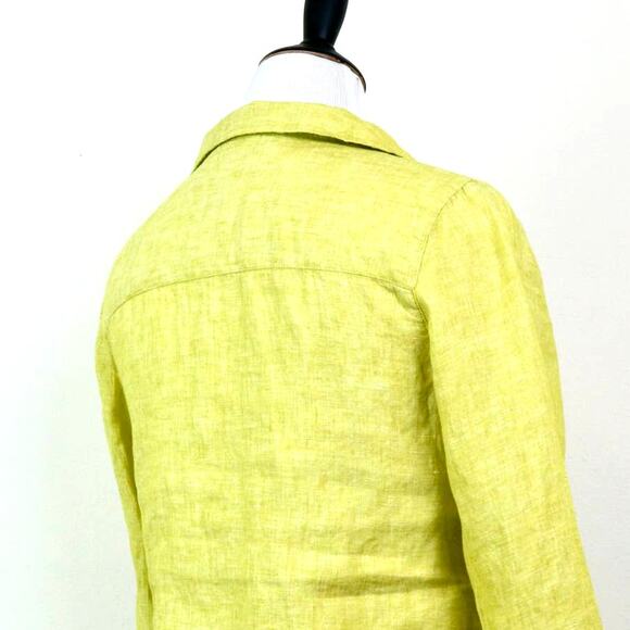 Tahari Size M Linen V Neck Tunic 3/4 Sleeve Side Buttons Chartreuse - Picture 5 of 11